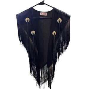 Vintage 80s Wanted Beads Beautiful Fringe Shawl black Vest pearlescent tassel